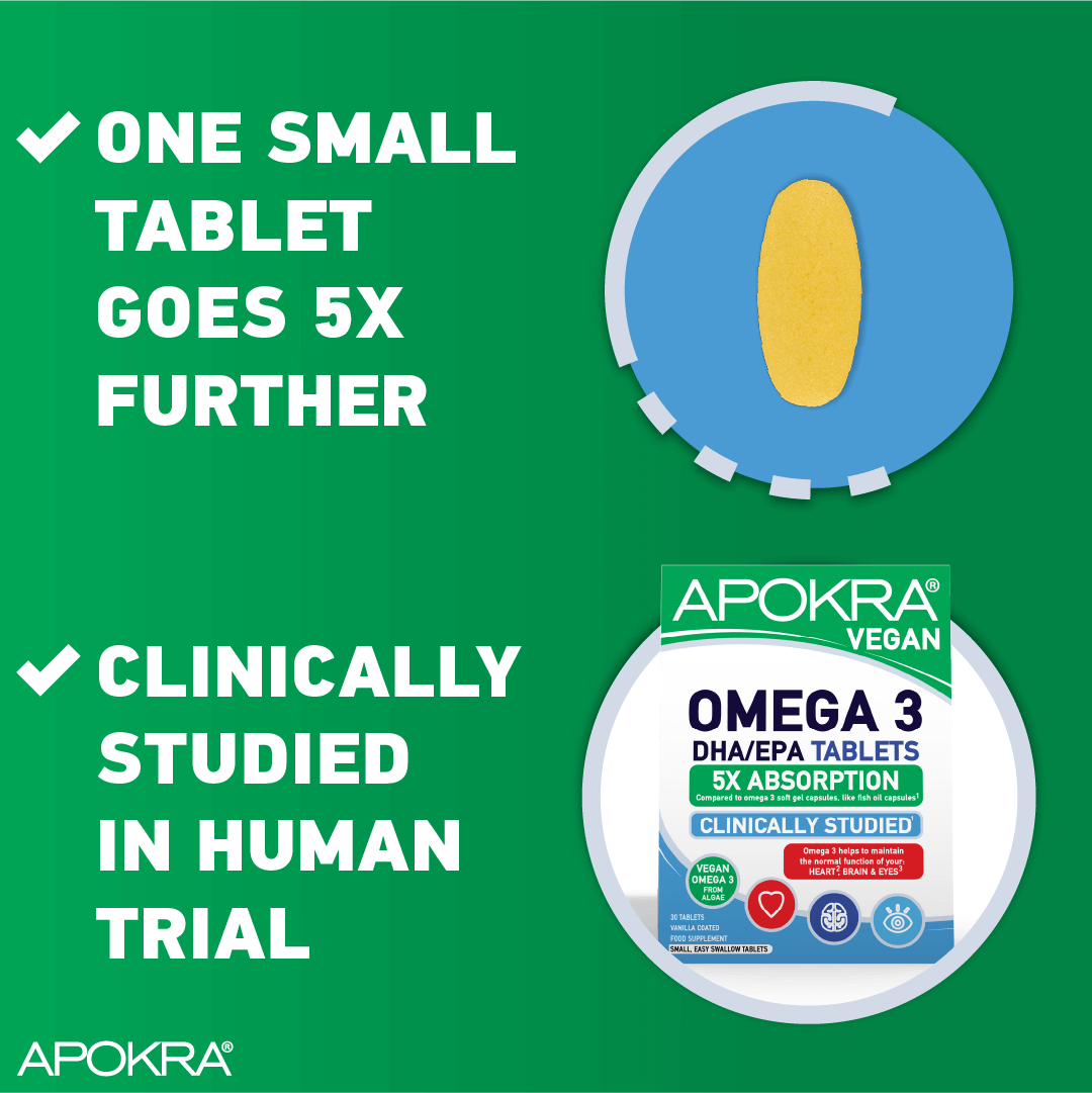 Vegan Omega 3 Tablets with 5x Absorption – 30 Tablets | APOKRA